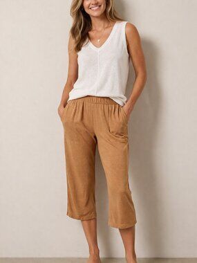 J. Jill PureJill Cotton/Linen Golden Amber Cropped Pull-On Pants Size XLP